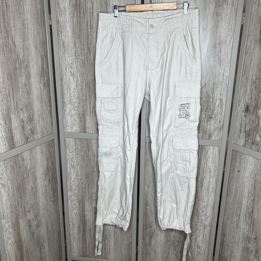 Bandit Pure Vintage Cargo Pants Trousers Button Fly Military Ivory Size L